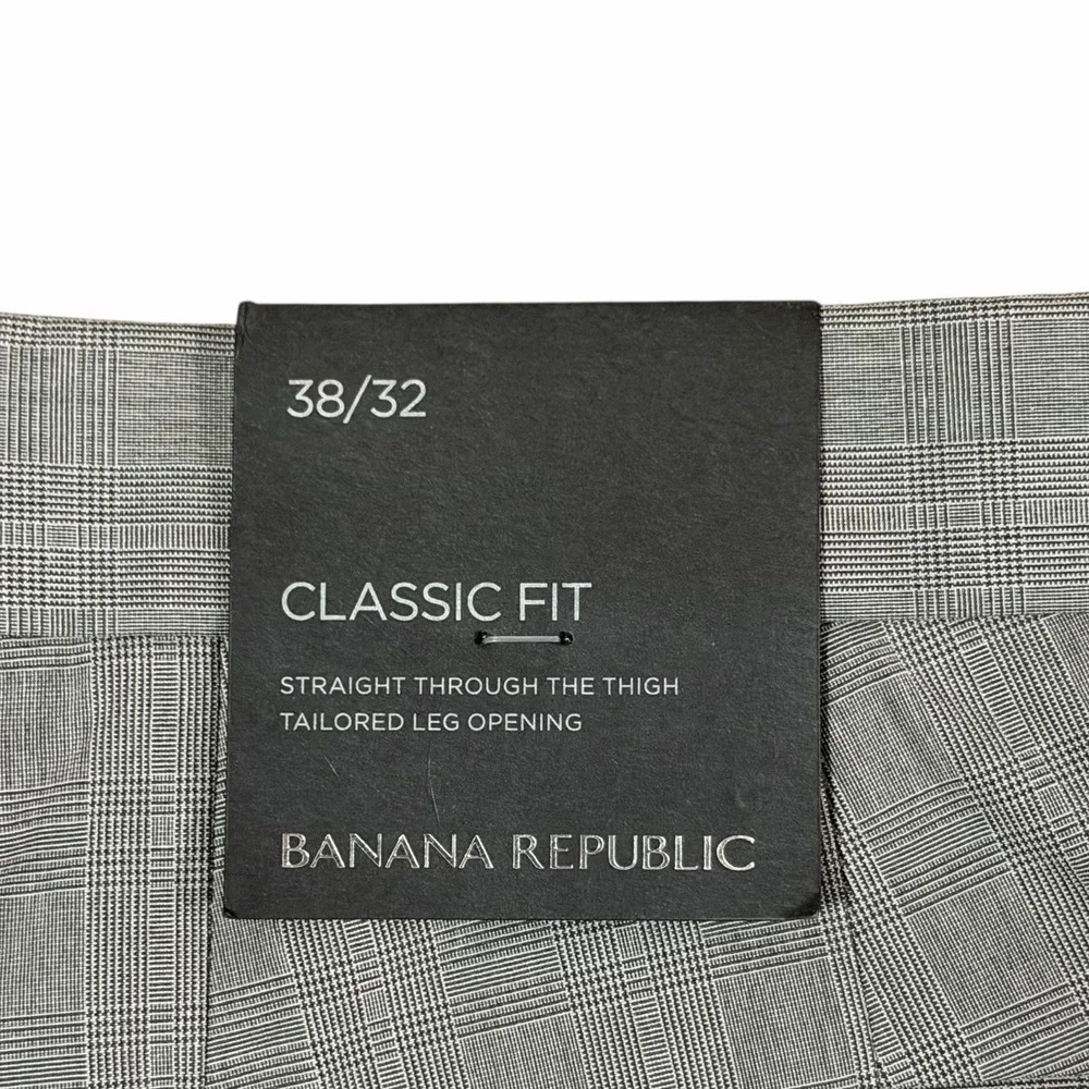 NWT Banana Republic Classic Fit Dress Pants Gray‎ Windowpane Plaid Men's 38/32